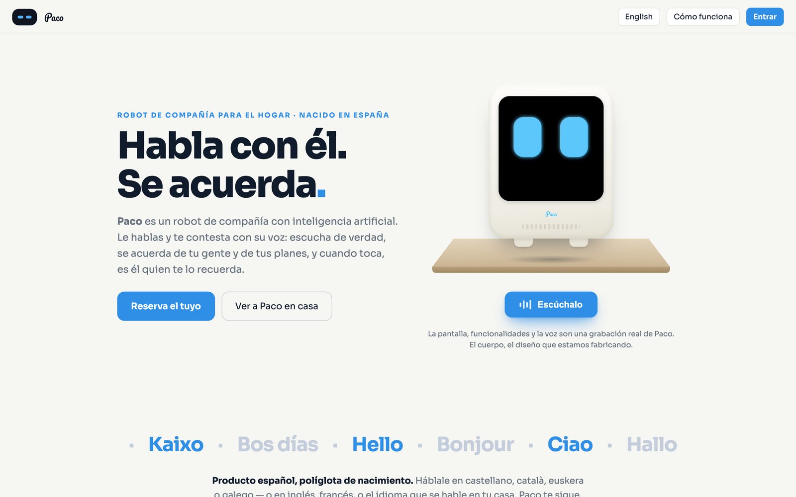 Web de Paco: robot de compañía para el hogar, nacido en España